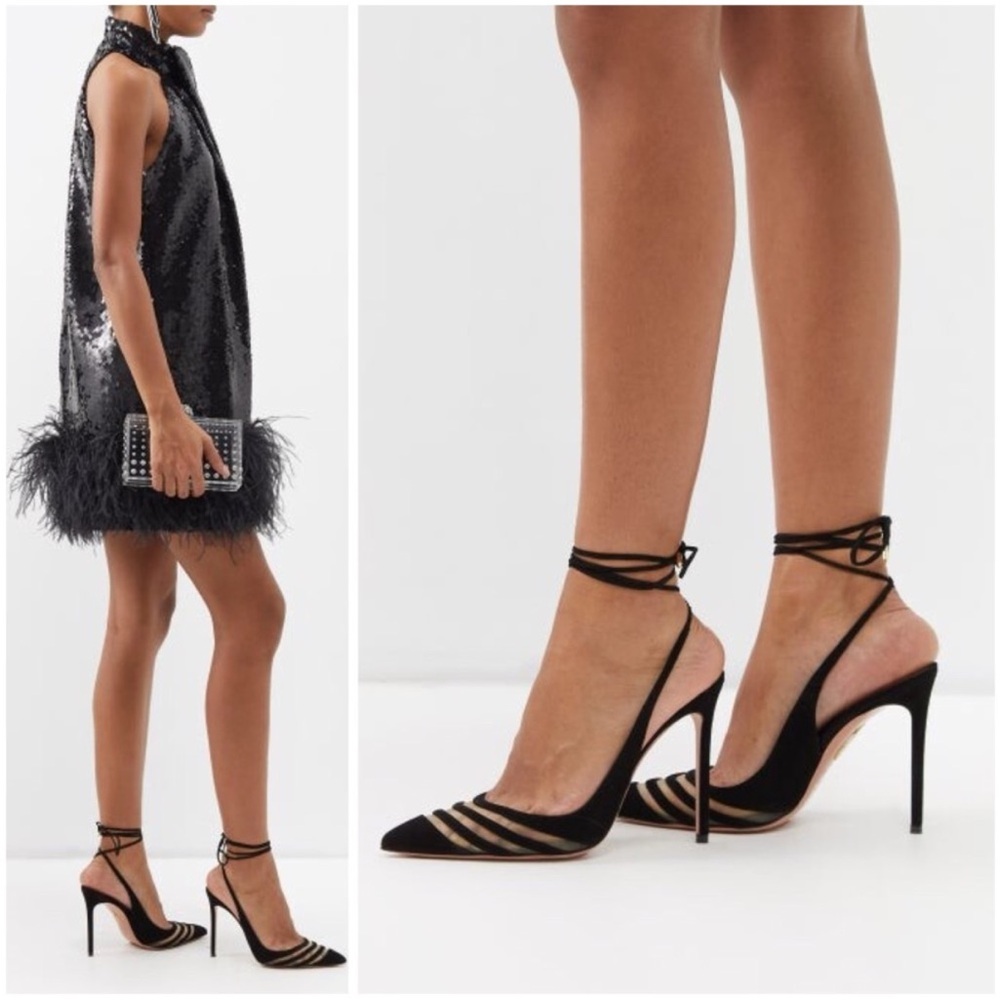 Aquazzura Unfaithful 105 Suede And Mesh Pumps Black 41